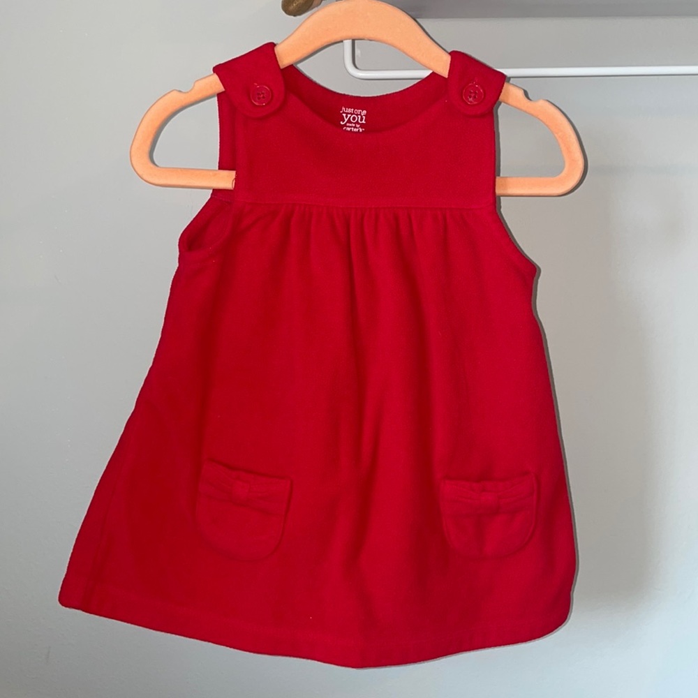 Carter’s Red Fleece Overalls Dress Baby Girls Sz 9 Months Just One You